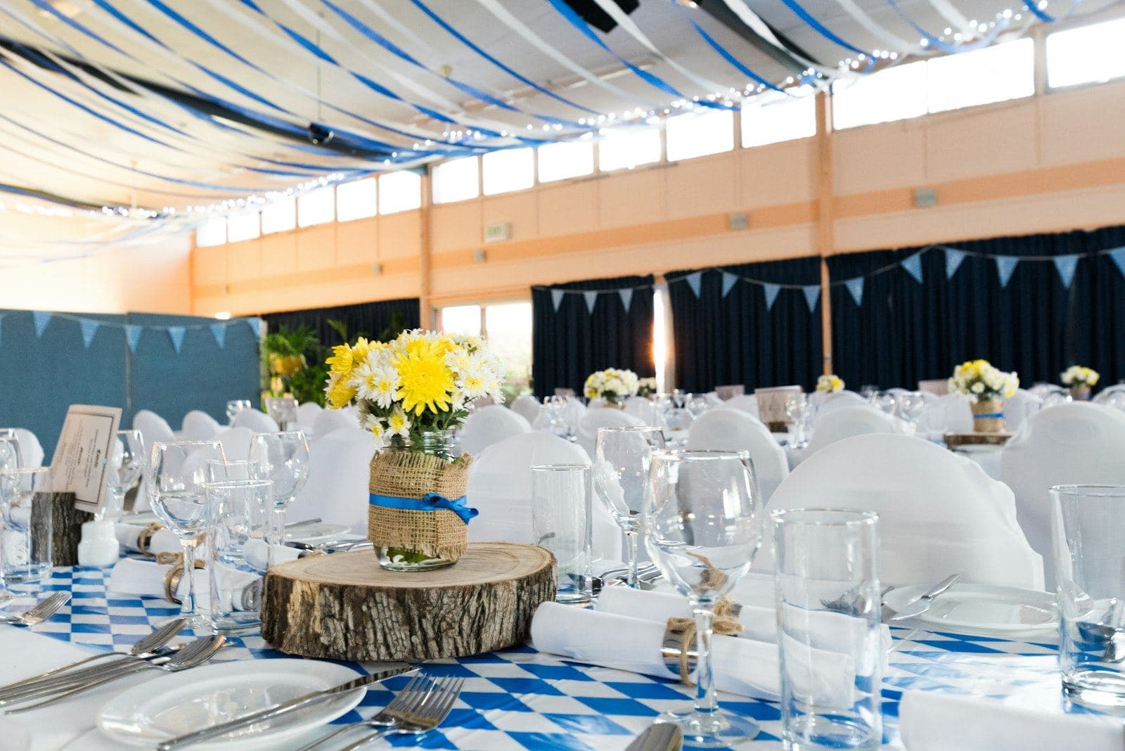 Large event tent with arranged guest seating