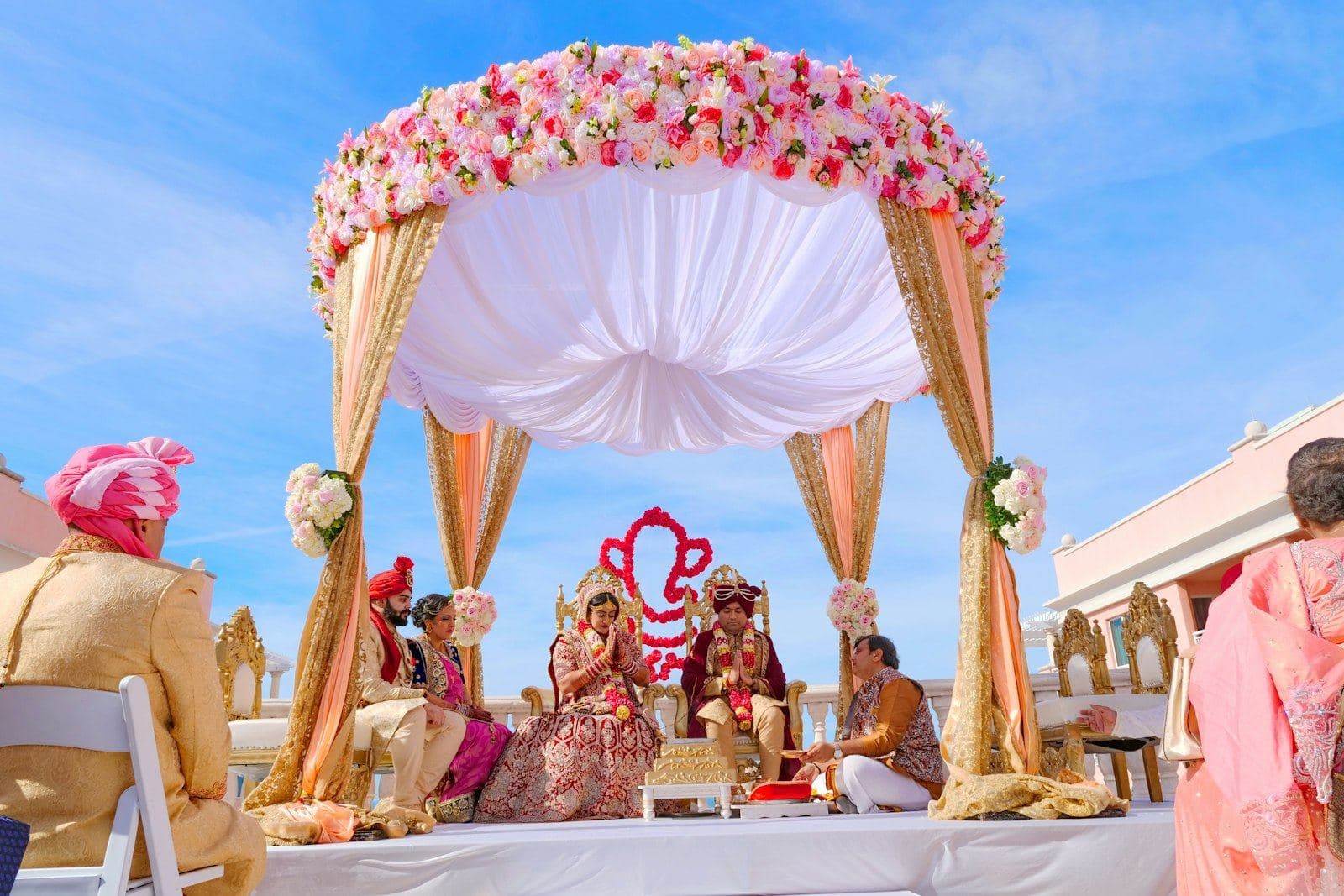 Wedding mandap seating and floral décor in Balotra